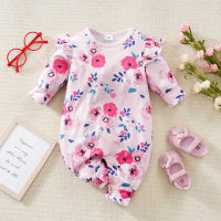 Baby girl's floral long-sleeved romper  Pink