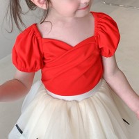 T-shirt estiva per ragazze con maniche a principessa dolce per bambini  Rosso