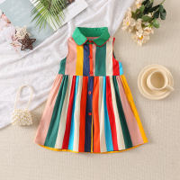 Summer Girls Dress Colorful Sleeveless Vest Princess Dress Girls Striped Dress  multicolor