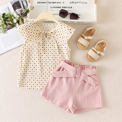 2-piece Toddler Girl Polka Dotted Vest & Solid Color Shorts