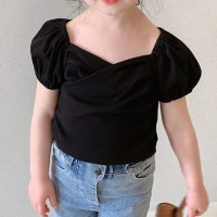 T-shirt estiva per ragazze con maniche a principessa dolce per bambini  Nero