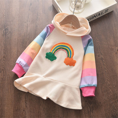 Vestido bordado del arco iris de los niños de moda del bebé de la falda de manga larga de la primavera