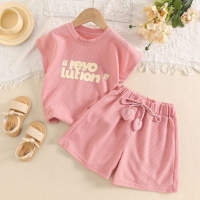 2-piece Toddler Girl Letter Printed Short Sleeve T-shirt & Matching Shorts