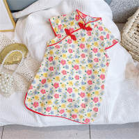 Summer new style printed cheongsam for small and medium-sized children, lady's Tang suit ethnic style dress  Multicolor