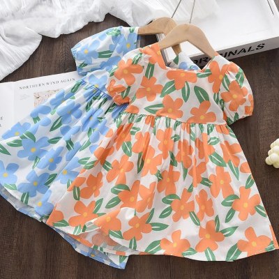 Summer Puff Sleeve Children's Printed Flower Dress