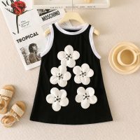 Toddler Girl Flower Pattern Sleeveless Dress  Black