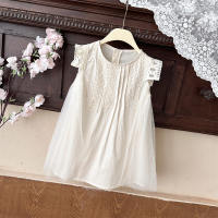 Girls Summer Mesh Splicing Large Skirt Sleeveless Lace Vest Dress Princess Dress  White