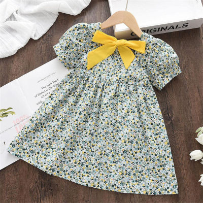 Meninas verão novo vestido de princesa bebê menina estilo coreano estilo ocidental algodão de manga curta vestido de saia floral para crianças pequenas e médias