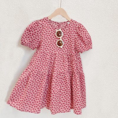 Toddler Girl Allover Heart Pattern Short Sleeve Dress