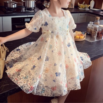 Summer children's butterfly lace mesh short-sleeved dress