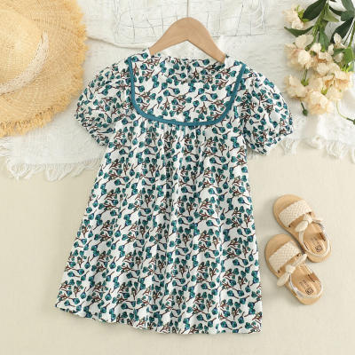 Toddler Girl Allover Floral Pattern Short Puff Sleeve Dress