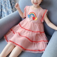 Little girl rainbow skirt summer children's skirt princess gauze skirt  Red