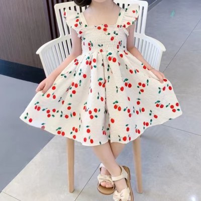 Toddler Girl Allover Cherry Pattern Fly Sleeve Dress