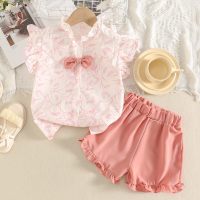 Novo estilo de roupas de menina + shorts verão terno de duas peças  Rosa