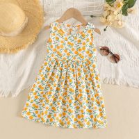 Toddler Girl Allover Floral Printed Sleevelss Dress  Yellow