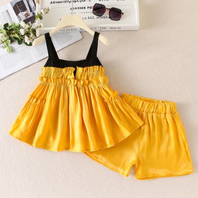 2-piece Toddler Girl Color-block Cami Blouse & Solid Color Shorts
