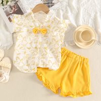Nuevo estilo de ropa para niña + pantalones cortos, traje de dos piezas de verano  Amarillo