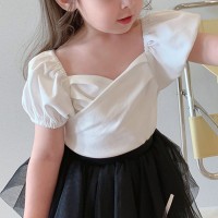 Camiseta de manga de princesa dulce para niños Top de verano para niñas  Blanco