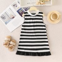 Toddler Girl Striped Sleeveless Dress  Black