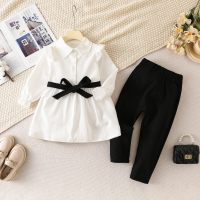 2-piece Toddler Girl Solid Color Long Fly Sleeve Blouse & Leggings  White