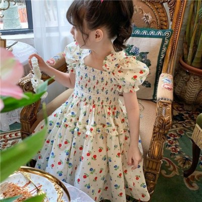 Girls summer new style puff sleeve floral fashion princess dress
