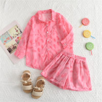 Girls summer suit printed chiffon top + shorts two-piece suit  Pink