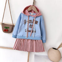 2-piece Letter Pattern Hoodie & Pleated Skirt for Toddler Girl  Blue