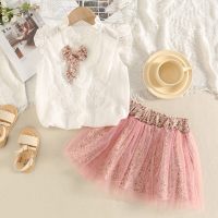 2-piece Toddler Girl Bowknot Decor Seeveless Shirt & Leopard Print Mesh Patchwork Skirt  Pink