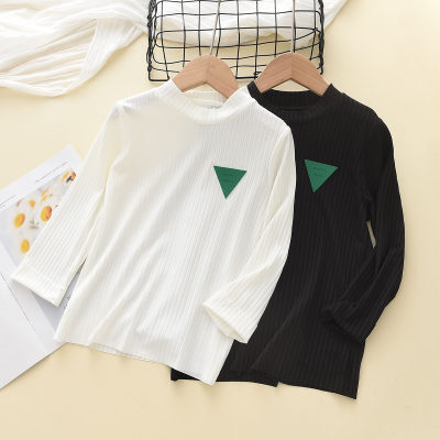 Toddler 100% Cotton Solid Color Ribbed Triangle Printed Long Sleeve T-shirt