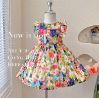 Girls' fashionable sleeveless floral thin summer dress  Floral color