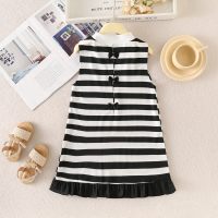 Black and white striped bow sleeveless vest dress  black and white stripes