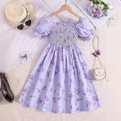 New summer romantic countryside holiday puff sleeve dress for middle and large children girls