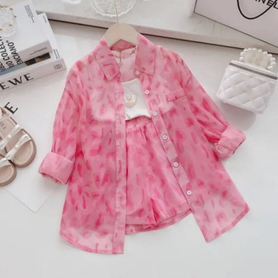 Girls summer suit printed chiffon top + shorts two-piece suit