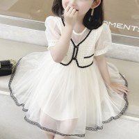 Vestido de verano para niñas, vestido de princesa de manga corta bonito de malla fragante a la moda de estilo coreano para niños  Beige