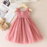 Summer Girls Suspender Skirt Rainbow Crushed Mesh Princess Skirt Cute Girls Children's Clothing  Pink