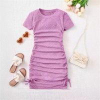 Children's new summer style slim fit small fresh short-sleeved hip skirt dress  Violet