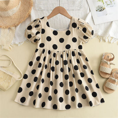 Summer new polka-dot square neck puff sleeve dress