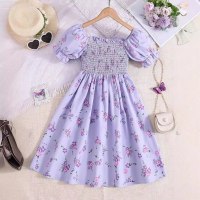 Summer new romantic pastoral vacation puff sleeve dress for middle-aged and older girls  Violet