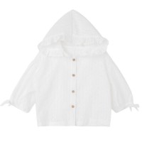 Vêtements de protection solaire boutonnés à capuche de couleur unie pour toute-petite fille  blanc