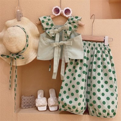 3-piece Toddler Girl Polka Dotted Patchwork Vest & Matching Pants & Hat