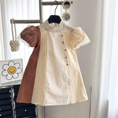 Robe d'été pour filles, nouvelle jupe patchwork rétro, motif floral, manches courtes, nouvelle collection 2024