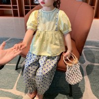 Children's Suit Summer New Girls Short-Sleeved T-Shirt_Pants Two-piece Suit  Yellow
