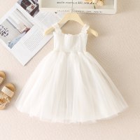 Falda con tirantes para niñas de verano, falda de princesa de malla triturada de arcoíris, ropa bonita para niñas  Blanco