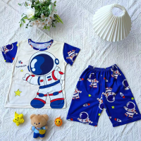 Boys' summer short-sleeved cartoon thin home clothes casual suit  Multicolor