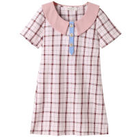 Children's skirts, girls' dresses, plaid British style short-sleeved princess skirts, medium and large children's skirts  Pink
