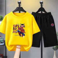 2024 New Summer Loose Anime Spider-Man Casual Sports Suit Men's and Women's Medium and Large Children's Suit Two-piece Set  Yellow