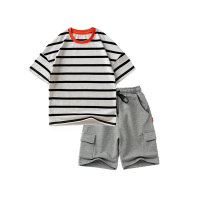 Children's clothing summer new Korean style short-sleeved children's suits wholesale middle and older boys sports shorts summer suits  Gray
