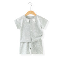 Boys suit pure cotton summer baby two-piece suit summer girls short-sleeved shorts baby clothes children's summer clothes trend  Gray