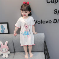 Girls ice silk pajamas summer thin princess short-sleeved cute home clothes baby girl breathable air-conditioning clothes  White