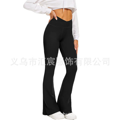 Cross-border hot selling European and American women's yoga fitness wear yoga trousers women's sports and leisure trousers cross-waist flared pants